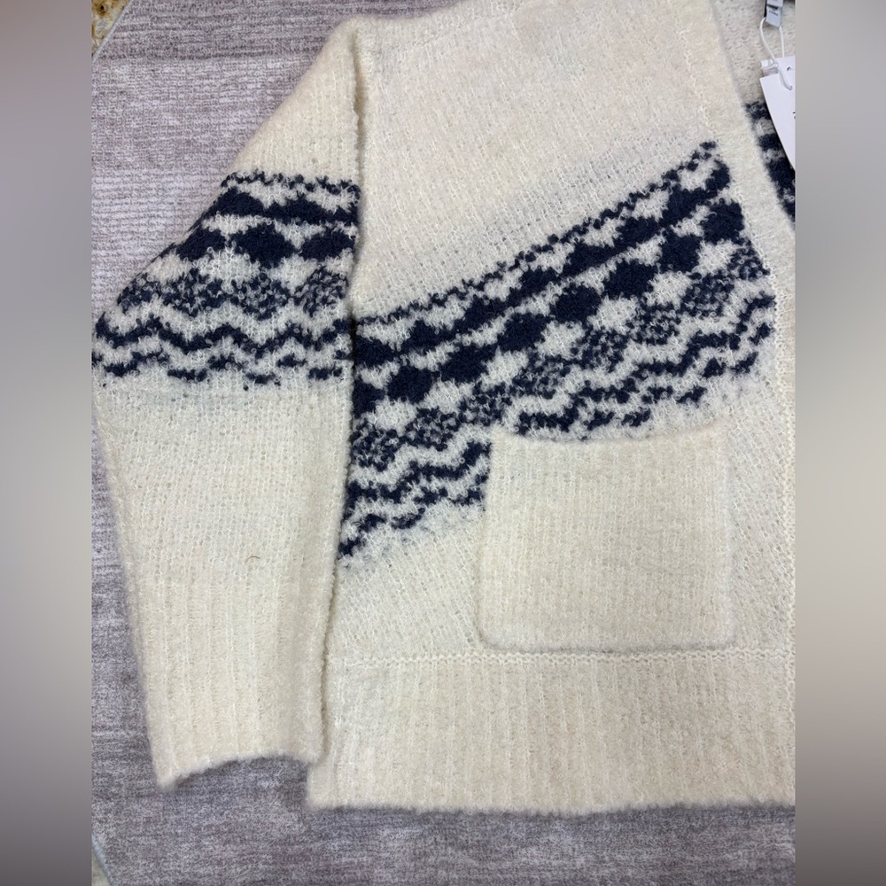 NWT Derek Lam 10 Crosby Womens Bette Fair Isle Cardigan XL White Navy Modern Lux - Picture 9 of 12